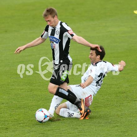 Fussball BUndesliga. RZ Pellets WAC gegen SK Puntigamer Sturm Graz. Joachim Standfest (WAC), Robert Beric (Sturm). Wolfsberg, am 27.4.2014.
Foto: Kuess
---
pressefotos, pressefotografie, kuess, qs, qspictures, sport, bild, bilder, bilddatenbank