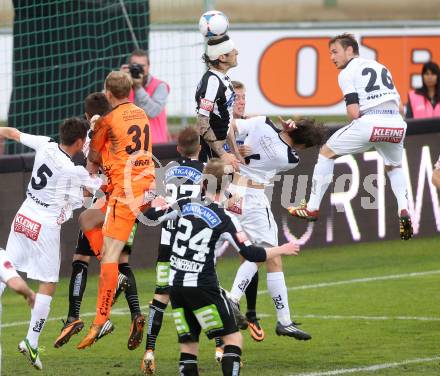 Fussball BUndesliga. RZ Pellets WAC gegen SK Puntigamer Sturm Graz. Alexander Kofler, Michael Sollbauer,  (WAC), Nikola Vujadinovic (Sturm). Wolfsberg, am 27.4.2014.
Foto: Kuess
---
pressefotos, pressefotografie, kuess, qs, qspictures, sport, bild, bilder, bilddatenbank