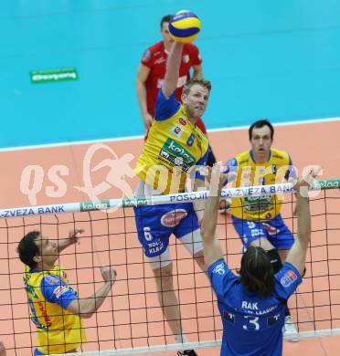 Volleyball Bundesliga. AVL Finalspiel. SK Aich/Dob gegen Hypo Tirol. Peter Wohlfahrtstaetter, Rok Satler	 (Aich). Bleiburg, 26.4.2014.
Foto: Kuess 
---
pressefotos, pressefotografie, kuess, qs, qspictures, sport, bild, bilder, bilddatenbank