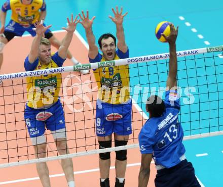 Volleyball Bundesliga. AVL Finalspiel. SK Aich/Dob gegen Hypo Tirol. Peter Wohlfahrtstaetter, Grut Andrej (Aich). Bleiburg, 26.4.2014.
Foto: Kuess 
---
pressefotos, pressefotografie, kuess, qs, qspictures, sport, bild, bilder, bilddatenbank