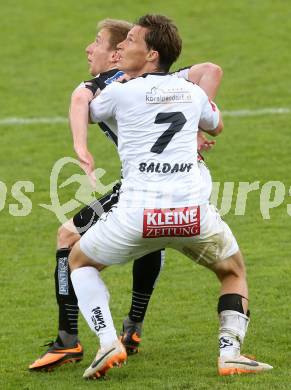 Fussball BUndesliga. RZ Pellets WAC gegen SK Puntigamer Sturm Graz. Dario Baldauf,  (WAC), Robert Beric (Sturm). Wolfsberg, am 27.4.2014.
Foto: Kuess
---
pressefotos, pressefotografie, kuess, qs, qspictures, sport, bild, bilder, bilddatenbank