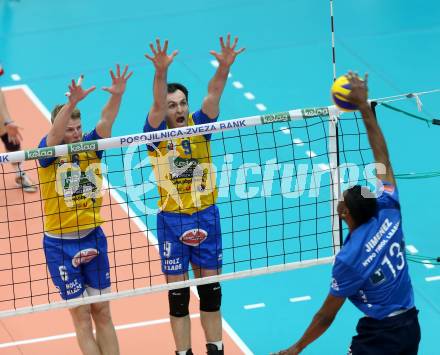 Volleyball Bundesliga. AVL Finalspiel. SK Aich/Dob gegen Hypo Tirol. Peter Wohlfahrtstaetter, Grut Andrej (Aich). Bleiburg, 26.4.2014.
Foto: Kuess 
---
pressefotos, pressefotografie, kuess, qs, qspictures, sport, bild, bilder, bilddatenbank