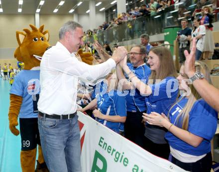 Volleyball Bundesliga. AVL Finalspiel. SK Aich/Dob gegen Hypo Tirol. Jubel Tirol, Stefan Chrtiansky.  Bleiburg, 26.4.2014.
Foto: Kuess 
---
pressefotos, pressefotografie, kuess, qs, qspictures, sport, bild, bilder, bilddatenbank