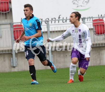 Fussball. Regionalliga. Austria Klagenfurt gegen Pasching. Rajko Rep (Austria), Matthias Felber (Pasching). Klagenfurt, 30.4.2014.
Foto: Kuess
---
pressefotos, pressefotografie, kuess, qs, qspictures, sport, bild, bilder, bilddatenbank