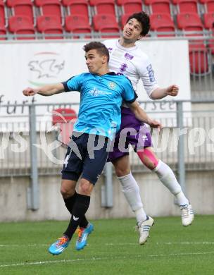 Fussball. Regionalliga. Austria Klagenfurt gegen Pasching. Andreas Tiffner (Austria), Matthias Felber (Pasching). Klagenfurt, 30.4.2014.
Foto: Kuess
---
pressefotos, pressefotografie, kuess, qs, qspictures, sport, bild, bilder, bilddatenbank