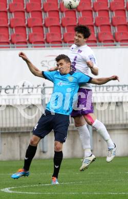 Fussball. Regionalliga. Austria Klagenfurt gegen Pasching. Andreas Tiffner (Austria), Matthias Felber (Pasching). Klagenfurt, 30.4.2014.
Foto: Kuess
---
pressefotos, pressefotografie, kuess, qs, qspictures, sport, bild, bilder, bilddatenbank