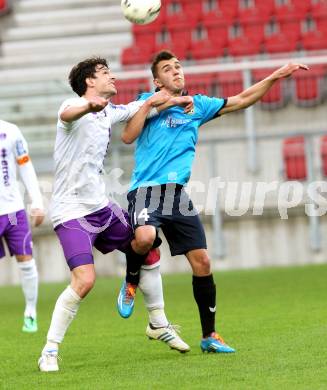 Fussball. Regionalliga. Austria Klagenfurt gegen Pasching. Andreas Tiffner (Austria), Matthias Felber (Pasching). Klagenfurt, 30.4.2014.
Foto: Kuess
---
pressefotos, pressefotografie, kuess, qs, qspictures, sport, bild, bilder, bilddatenbank