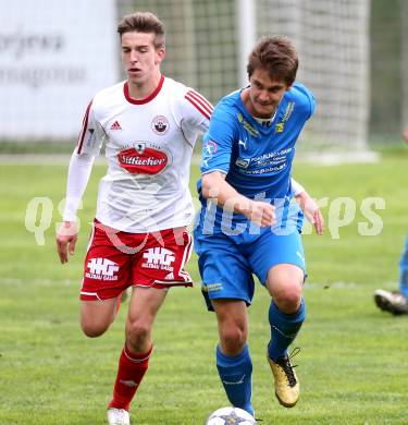 Fussball Unterliga Ost. DSG Sele Zell gegen Ludmannsdorf. Tomaz Kreutz, (Zell), Markus Partl (Ludmannsdorf). Zell, 1.5.2014.
Foto: Kuess
---
pressefotos, pressefotografie, kuess, qs, qspictures, sport, bild, bilder, bilddatenbank