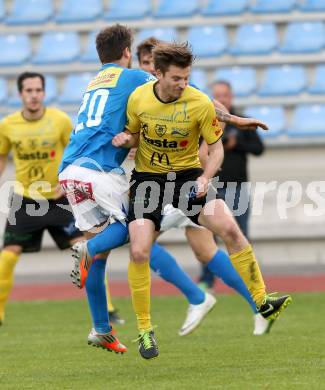 Fussball Regionalliga. VSV gegen Allerheiligen. Michael Kirisits, (VSV),  Marko Kocever  (Allerheiligen). Villach, 2.5.2014.
Foto: Kuess
---
pressefotos, pressefotografie, kuess, qs, qspictures, sport, bild, bilder, bilddatenbank