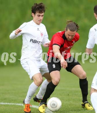 Fussball Kaerntner Liga. Maria Saal gegen ATUS Ferlach. Hannes Christian Pickl, (Maria Saal), Martin Sustersic  (Ferlach). Maria Saal, am 3.5.2014.
Foto: Kuess
---
pressefotos, pressefotografie, kuess, qs, qspictures, sport, bild, bilder, bilddatenbank