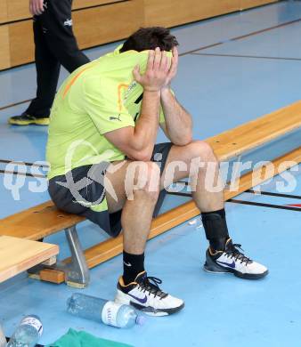 Handball Bundesliga. HC Kaernten gegen Fivers WAT Margareten. enttaeuscht (HCK). Viktring, am 4.5.2014.
Foto: Kuess
---
pressefotos, pressefotografie, kuess, qs, qspictures, sport, bild, bilder, bilddatenbank