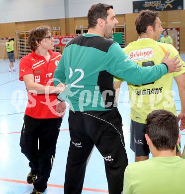 Handball Bundesliga. HC Kaernten gegen Fivers WAT Margareten. Trainer Michael Pontasch-Mueller, Thomas Ulbing (HCK). Viktring, am 4.5.2014.
Foto: Kuess
---
pressefotos, pressefotografie, kuess, qs, qspictures, sport, bild, bilder, bilddatenbank