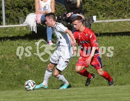 Fussball. Unterliga Ost. Ludmannsdorf gegen SG SAK Amateure 1b. Fabio Csyz (Ludmannsdorf), Benjamin Mario Woschitz (SAK). Ludmannsdorf, 4.5.2014
Foto: Kuess
---
pressefotos, pressefotografie, kuess, qs, qspictures, sport, bild, bilder, bilddatenbank