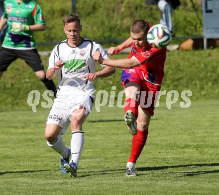 Fussball. Unterliga Ost. Ludmannsdorf gegen SG SAK Amateure 1b. Michael Augustin Jakopitsch (Ludmannsdorf), Matevz Struc (SAK). Ludmannsdorf, 4.5.2014
Foto: Kuess
---
pressefotos, pressefotografie, kuess, qs, qspictures, sport, bild, bilder, bilddatenbank