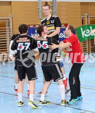 Handball Bundesliga. HC Kaernten gegen Fivers WAT Margareten. Jubel Margareten. Viktring, am 4.5.2014.
Foto: Kuess
---
pressefotos, pressefotografie, kuess, qs, qspictures, sport, bild, bilder, bilddatenbank