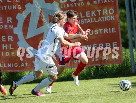 Fussball. Unterliga Ost. Ludmannsdorf gegen SG SAK Amateure 1b. Dejan Smeh (Ludmannsdorf), Tim Oman (SAK). Ludmannsdorf, 4.5.2014
Foto: Kuess
---
pressefotos, pressefotografie, kuess, qs, qspictures, sport, bild, bilder, bilddatenbank