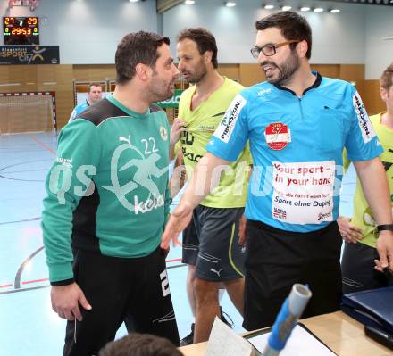 Handball Bundesliga. HC Kaernten gegen Fivers WAT Margareten. Thomas Ulbing,  (HCK), Schiedsrichter. Viktring, am 4.5.2014.
Foto: Kuess
---
pressefotos, pressefotografie, kuess, qs, qspictures, sport, bild, bilder, bilddatenbank