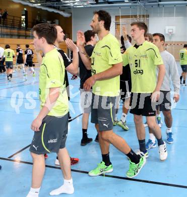 Handball Bundesliga. HC Kaernten gegen Fivers WAT Margareten. Matthias Kuchling, Branko Bedekovic, Franz Kampl (HCK). Viktring, am 4.5.2014.
Foto: Kuess
---
pressefotos, pressefotografie, kuess, qs, qspictures, sport, bild, bilder, bilddatenbank