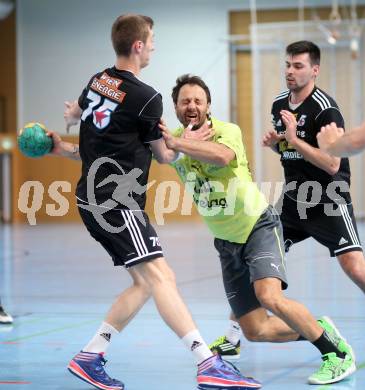 Handball Bundesliga. HC Kaernten gegen Fivers WAT Margareten. Branko Bedekovic, (HCK), Nikola Bilyk (Margareten). Viktring, am 4.5.2014.
Foto: Kuess
---
pressefotos, pressefotografie, kuess, qs, qspictures, sport, bild, bilder, bilddatenbank