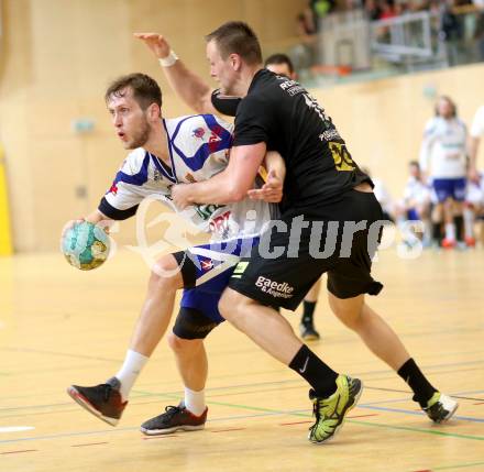 Handball HLA. SC Kelag Ferlach gegen HSG Raiffeisen Baernbach/Koeflach. 
Matevz Cemas, (SCF), Jaka Spiljak  (Baernbach/Koeflach). Ferlach, am 9.5.2014.
Foto: Kuess 
---
pressefotos, pressefotografie, kuess, qs, qspictures, sport, bild, bilder, bilddatenbank