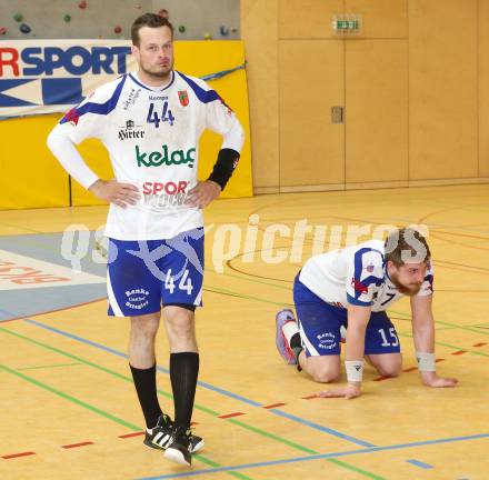 Handball HLA. SC Kelag Ferlach gegen HSG Raiffeisen Baernbach/Koeflach. 
Patrick Jochum, Fabian Posch enttaeuscht (SCF). Ferlach, am 9.5.2014.
Foto: Kuess  
---
pressefotos, pressefotografie, kuess, qs, qspictures, sport, bild, bilder, bilddatenbank