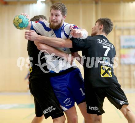 Handball HLA. SC Kelag Ferlach gegen HSG Raiffeisen Baernbach/Koeflach. 
Fabian Posch,  (SCF), Mislav Nenadic (Baernbach/Koeflach). Ferlach, am 9.5.2014.
Foto: Kuess 
---
pressefotos, pressefotografie, kuess, qs, qspictures, sport, bild, bilder, bilddatenbank