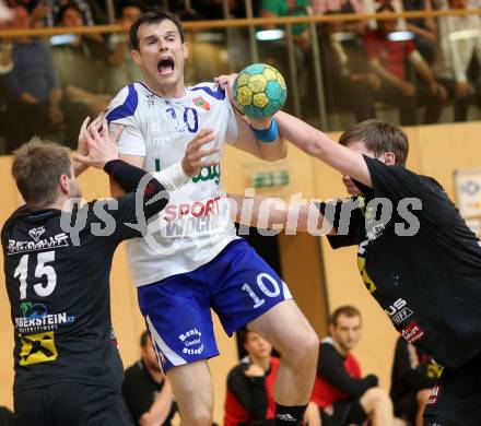 Handball HLA. SC Kelag Ferlach gegen HSG Raiffeisen Baernbach/Koeflach. 
Miro Barisic, (SCF), Otmar Pusterhofer (Baernbach/Koeflach). Ferlach, am 9.5.2014.
Foto: Kuess 
---
pressefotos, pressefotografie, kuess, qs, qspictures, sport, bild, bilder, bilddatenbank