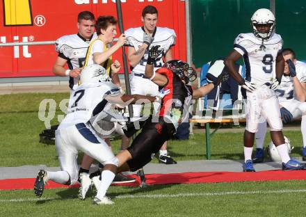 America Football. Carinthian Lions gegen Blue Devils Dornbirn. Jeremy Lopes Dos Santos,  (Lions),  Dayron Campos (Dornbirn). Klagenfurt, 10.5.2014.
Foto: Kuess
---
pressefotos, pressefotografie, kuess, qs, qspictures, sport, bild, bilder, bilddatenbank