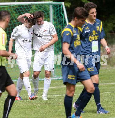 Fussball Kaerntner Liga. ATUS Ferlach gegen St. Veit/Glan. Torjubel Martin Sustersic, Thomas Ogris (Ferlach). Ferlach, 10.5.2014.
Foto: Kuess
---
pressefotos, pressefotografie, kuess, qs, qspictures, sport, bild, bilder, bilddatenbank