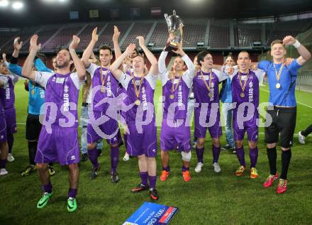 Fussball KFV Cup. Finale. SK Austria Klagenfurt gegen Lendorf. Jubel (Klagenfurt), (Lendorf). KLagenfurt, am 20.5.2014.
Foto: Kuess
---
pressefotos, pressefotografie, kuess, qs, qspictures, sport, bild, bilder, bilddatenbank