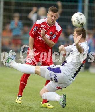 Fussball Regionalliga. SAK gegen Vorwaerts Steyr. Darijo Biscan,  (SAK), Michael Lageder (Steyr). Welzenegg, am 23.5.2014.
Foto: Kuess
---
pressefotos, pressefotografie, kuess, qs, qspictures, sport, bild, bilder, bilddatenbank