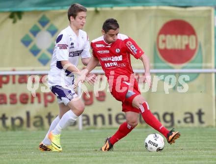 Fussball Regionalliga. SAK gegen Vorwaerts Steyr. Daniel Perkounig,  (SAK), Dragan Dimic (Steyr). Welzenegg, am 23.5.2014.
Foto: Kuess
---
pressefotos, pressefotografie, kuess, qs, qspictures, sport, bild, bilder, bilddatenbank