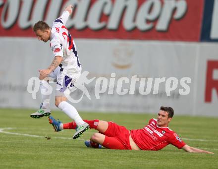 Fussball Regionalliga. SAK gegen Vorwaerts Steyr. Darijo Biscan, (SAK), Boris Kutlesa  (Steyr). Welzenegg, am 23.5.2014.
Foto: Kuess
---
pressefotos, pressefotografie, kuess, qs, qspictures, sport, bild, bilder, bilddatenbank