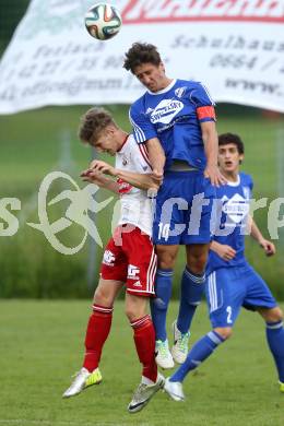 Fussball Unterliga Ost. Ludmannsdorf gegen Glanegg. Michael Krainer(Ludmannsdorf), Michael Lainer (Glanegg). Ludmannsdorf, am 29.5.2014.
Foto: Kuess
---
pressefotos, pressefotografie, kuess, qs, qspictures, sport, bild, bilder, bilddatenbank