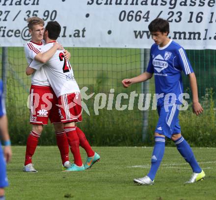 Fussball Unterliga Ost. Ludmannsdorf gegen Glanegg. Torjubel Michael Krainer, Fabio Csyz (Ludmannsdorf). Ludmannsdorf, am 29.5.2014.
Foto: Kuess
---
pressefotos, pressefotografie, kuess, qs, qspictures, sport, bild, bilder, bilddatenbank