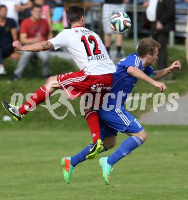 Fussball Unterliga Ost. Ludmannsdorf gegen Glanegg. Gerfried Einspieler(Ludmannsdorf), Andreas Warmuth (Glanegg). Ludmannsdorf, am 29.5.2014.
Foto: Kuess
---
pressefotos, pressefotografie, kuess, qs, qspictures, sport, bild, bilder, bilddatenbank