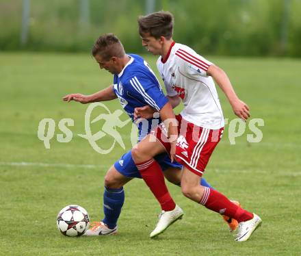 Fussball Unterliga Ost. Ludmannsdorf gegen Glanegg. Markus Partl (Ludmannsdorf), Manfred Frank (Glanegg). Ludmannsdorf, am 29.5.2014.
Foto: Kuess
---
pressefotos, pressefotografie, kuess, qs, qspictures, sport, bild, bilder, bilddatenbank