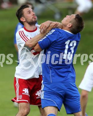 Fussball Unterliga Ost. Ludmannsdorf gegen Glanegg. Jure Skafar (Ludmannsdorf), Andreas Bernhard Schritliser (Glanegg). Ludmannsdorf, am 29.5.2014.
Foto: Kuess
---
pressefotos, pressefotografie, kuess, qs, qspictures, sport, bild, bilder, bilddatenbank