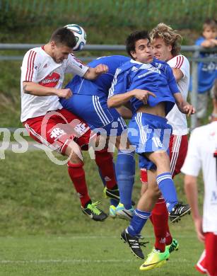 Fussball Unterliga Ost. Ludmannsdorf gegen Glanegg. Gerfried Einspieler, Dejan Smeh (Ludmannsdorf), Jean Noel Scheriau (Glanegg). Ludmannsdorf, am 29.5.2014.
Foto: Kuess
---
pressefotos, pressefotografie, kuess, qs, qspictures, sport, bild, bilder, bilddatenbank