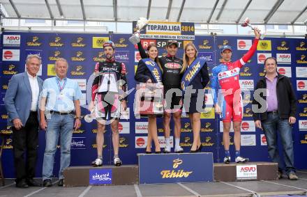 Radsport. Grand Prix Suedkaernten.  Zielsprint. Markus Eibegger, Andrea Pasqualon, Matej Mugerli. Voelkermarkt, am 1.6.2014.
Foto: Kuess
---
pressefotos, pressefotografie, kuess, qs, qspictures, sport, bild, bilder, bilddatenbank