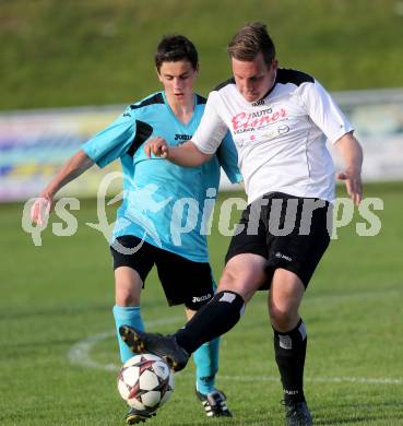 Fussball. 2. Klasse B. Drautal 1b gegen St. Egyden. Wolfgang Isepp, (Drautal), Florian Baumgartner  (St. Egyden). Feistritz/Drau, am 6.6.2014.
Foto: Kuess
---
pressefotos, pressefotografie, kuess, qs, qspictures, sport, bild, bilder, bilddatenbank