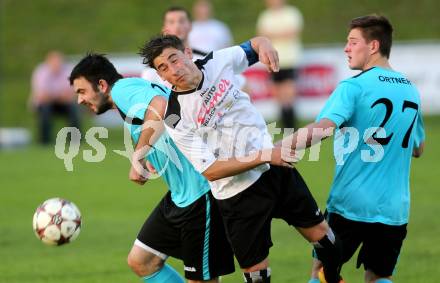 Fussball. 2. Klasse B. Drautal 1b gegen St. Egyden. Marko Kovacic, Sandro Ortner,  (Drautal), Patrick Juritsch (St. Egyden). Feistritz/Drau, am 6.6.2014.
Foto: Kuess
---
pressefotos, pressefotografie, kuess, qs, qspictures, sport, bild, bilder, bilddatenbank