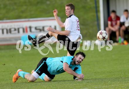 Fussball. 2. Klasse B. Drautal 1b gegen St. Egyden. Marko Kovacici,  (Drautal), Josef Reichmann (St. Egyden). Feistritz/Drau, am 6.6.2014.
Foto: Kuess
---
pressefotos, pressefotografie, kuess, qs, qspictures, sport, bild, bilder, bilddatenbank