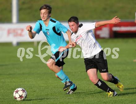 Fussball. 2. Klasse B. Drautal 1b gegen St. Egyden.  Michael Johannes Steiner,  (Drautal), Fabian Hedenig (St. Egyden). Feistritz/Drau, am 6.6.2014.
Foto: Kuess
---
pressefotos, pressefotografie, kuess, qs, qspictures, sport, bild, bilder, bilddatenbank