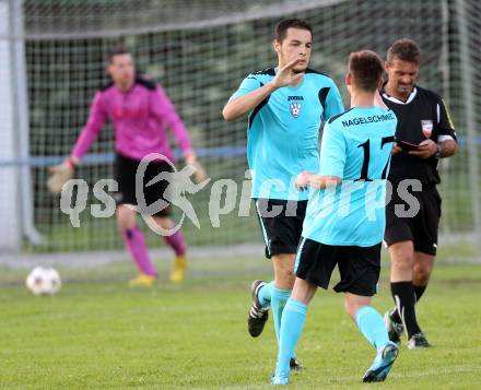 Fussball. 2. Klasse B. Drautal 1b gegen St. Egyden. Torjubel Kemal Zobic, Florian Nagelschmied (Drautal). Feistritz/Drau, am 6.6.2014.
Foto: Kuess
---
pressefotos, pressefotografie, kuess, qs, qspictures, sport, bild, bilder, bilddatenbank