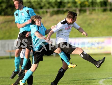 Fussball. 2. Klasse B. Drautal 1b gegen St. Egyden. Sandro Ortner, Paul Alexander Seppele, (Drautal), Florian Baumgartner  (St. Egyden). Feistritz/Drau, am 6.6.2014.
Foto: Kuess
---
pressefotos, pressefotografie, kuess, qs, qspictures, sport, bild, bilder, bilddatenbank