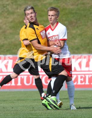 Kaerntner Fussball All-Star-Games. Unterliga/1. KLasse West gegen Ost.  Stefan Knaller (Greifenburg), Julian Hobel (Ludmannsdorf). St. Veit, am 21.6.2015.
Foto: Kuess
---
pressefotos, pressefotografie, kuess, qs, qspictures, sport, bild, bilder, bilddatenbank