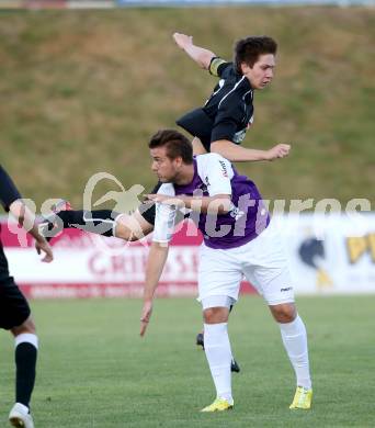 Fussball Nachwuchs. Kaerntner Meisterschaft. Finale U18. SK Austria Klagenfurt gegen RZ Pellets WAC. Markus Druml, (Austria Klagenfurt), Stefan Moll  (WAC). St. Veit, am 21.6.2014.
Foto: Kuess
---
pressefotos, pressefotografie, kuess, qs, qspictures, sport, bild, bilder, bilddatenbank