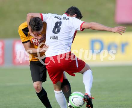 Kaerntner Fussball All-Star-Games. Regionalliga/Liga West gegen Ost.  Alexander Stroj (Landskron), Christoph Pibal (Koettmannsdorf). St. Veit, 21.6.2014.
Foto: Kuess
---
pressefotos, pressefotografie, kuess, qs, qspictures, sport, bild, bilder, bilddatenbank