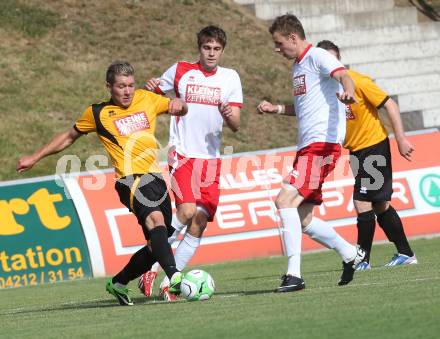 Kaerntner Fussball All-Star-Games. Unterliga/1. KLasse West gegen Ost.  Stefan Knaller (Greifenburg), Stephan Borovnik (KAC), Nico Hrstic (Kuehnsdorf). St. Veit, am 21.6.2015.
Foto: Kuess
---
pressefotos, pressefotografie, kuess, qs, qspictures, sport, bild, bilder, bilddatenbank